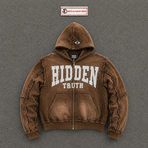 เสื้อฮู้ดซิปสีน้ำตาลพรีเมียม HIDDEN TRUTH สำหรับผู้ชาย ลายกราฟิก HIDDEN TRUTH ผ้าฝ้ายนุ่มคุณภาพสูง ทรงโอเวอร์ไซส์ ผ้าฟลีซลำลอง - Product Image 5