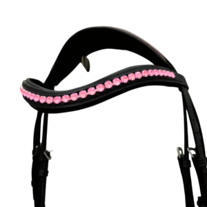 SPALL JP SPORTS Custom Genuine Leather Horse Bridle Pink Crystal Browband Padded Noseband Adjustable English <b>Equestrian</b> Tack - Product Image 5
