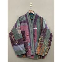 Veste kimono en patchwork 100% coton faite à la main, col châle, manches longues, écologique, pour femme