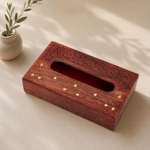 Porte-mouchoirs et boîte à serviettes en bois sculpté classique avec finition en noyer, design rectangulaire pour la maison, l'hôtel, le restaurant - Product Image 2