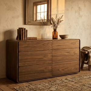 Cómoda Moderna Minimalista de Madera Maciza de Teca Mora con Acabado Natural, 9 Cajones, para Dormitorio, Estilo Rústico y Sala de Estar - Product Image 6