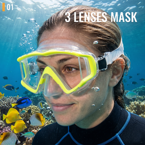 Máscara de Buceo Profesional de 3 Lentes, Vista Panorámica Amplia, Equipo de Snorkel, Vidrio Templado, Logotipo Personalizado, OEM, ODM, Venta al Por Mayor de Fábrica - Product Image 2