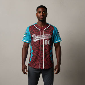 Maillot de baseball personnalisé pour homme, manches courtes, impression par sublimation, Teammate 00, rouge et bleu, séchage rapide, coupe classique, vêtements pour toutes les saisons - Product Image 1
