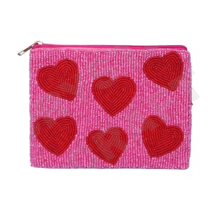 <b>Red</b> Heart Handmade Customized Seed Beaded Zipper Coin Pouch with Fashionable Accessory Features - Product Image 1
