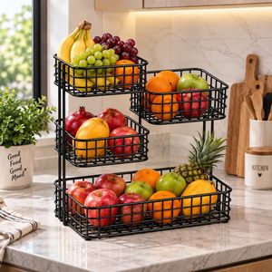 Corbeille à fruits moderne en acier inoxydable, grande capacité, pour usage alimentaire, design durable, organisateur de comptoir de cuisine - Product Image 1