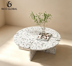 Table basse en terrazzo RICO GLOBAL, table ronde en pierre moderne pour salon, design minimaliste, décoration artisanale pour la maison - Product Image 1