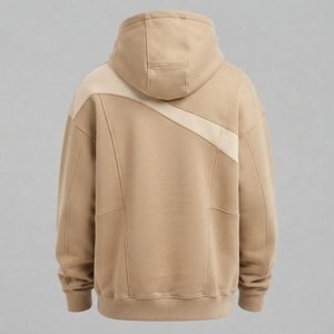 Sudadera con Capucha para Hombre, Color Beige Crema con Rayas, de Algodón y Felpa, con Logotipo Personalizado, Estilo Urbano, Informal, para Invierno - Product Image 2