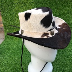 Sombrero de Vaquero de Cuero Vacuno Blanco y Negro con Banda Trenzada, Sombrero Unisex Marrón y Blanco Estilo Vaquero del Oeste para Festivales y Rodeos - Product Image 5