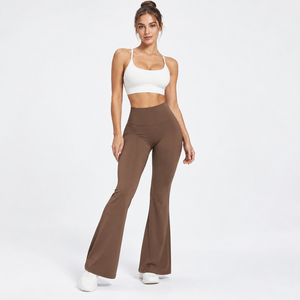 <b>Women</b> High Waist <b>Flared</b> Leg Yoga <b>Leggings</b> Full Length Solid Color Seamless Knit Active Wear Supportive Fit Spandex Polyester - Product Image 1