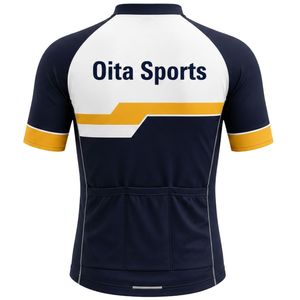 Men's Navy White Yellow Zipper Sublimation Print <b>Cycling</b> Jersey Short Sleeve Bicycle Racing Shirt Outdoor Sports Wear - Product Image 2