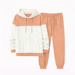 Ensemble de survêtement sportswear personnalisé pour homme avec fermeture éclair, imprimé effet poudre, en tissu éponge, comprenant un sweat à capuche et un pantalon de survêtement, style urbain, collection automne, coupe évasée - Product Image 1