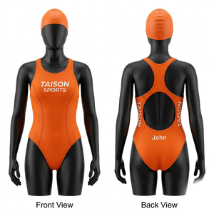 Premium polyester spandex 200 GSM swimwear uniform red <b>white</b> black panel design racerback heat transfer custom logo - Product Image 2