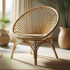 Boho Petal Back Rattan Dining <b>Chair</b> Handwoven Natural <b>Wicker</b> Fan Shape <b>Chair</b> Eco-Friendly Dining Room Furniture Vietnam OEM - Product Image 2
