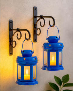 Blue Metal Hanging <b>Lanterns</b> with Star Cutout Design Glass Handles Decorative Tealight <b>Candle</b> Holders <b>for</b> Indoor <b>Outdoor</b> Home Gar - Product Image 5
