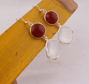 Natural <b>Red</b> Onyx and Crystal Quartz <b>Earrings</b> 925 Sterling Silver Handmade Multi-Stone Drop <b>Earrings</b> Wholesale Jewelry - Product Image 6