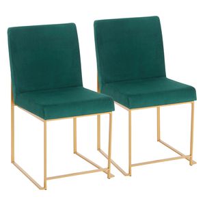 Ensemble de 2 chaises de salle à manger contemporaines Fuji à dossier haut en velours doré et vert par High Back - Product Image 1