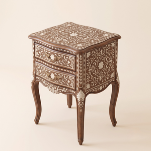 Luxury Bone Inlay Handicraft Tradition Wooden and Floral Bedside <b>Nightstand</b> Bone Inlay Table Living Room Furniture - Product Image 4