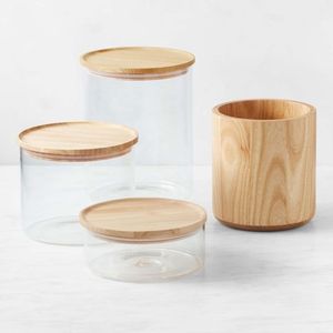 Bocal de cuisine rond en verre avec couvercle en bois, design bohème, fait main, hermétique, sans BPA, pour café, thé et plus - Product Image 2