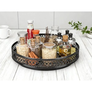 Bandeja Decorativa Redonda de Metal con Diseño Geométrico para Decoración Minimalista del Hogar, Encimeras y Armarios, Hecha a Mano en India - Product Image 6