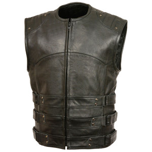 Gilet en cuir pour club moto homme, veste sans manches pour motard, vêtements de moto, patch dorsal personnalisé, OEM ODM, vente en gros - Product Image 1