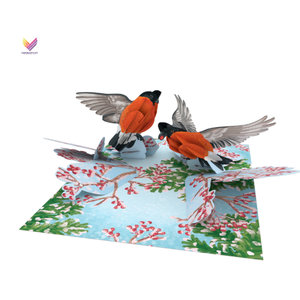 Tarjeta 3D Pop-Up con diseño de pareja de pájaros, regalo de Navidad y fin de año, tarjeta de felicitación hecha a mano para Navidad, proveedor de artesanía en papel de Vietnam. - Product Image 1