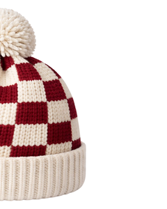 Gorro de Punto Personalizado a Cuadros Rojos y Blancos, Gorro de Invierno Cálido con Pompón, Gorro de Punto Grueso Unisex, Gorro con Logo Personalizado, Proveedor OEM - Product Image 2