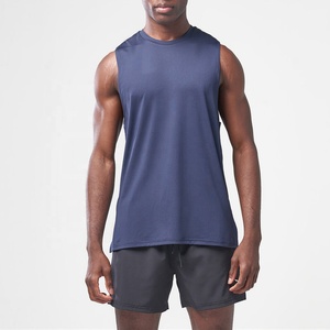 Débardeur d'entraînement décontracté bleu pour homme, 90 % polyester, 10 % élasthanne, séchage rapide, style imprimé, grandes tailles pour la musculation - Product Image 1