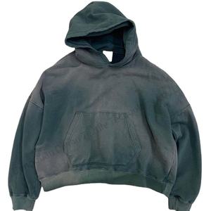 ผู้ผลิต OEM เสื้อฮู้ดดี้แบบครอปสั่งทำพิเศษสำหรับผู้ชาย เสื้อผ้าฝ้ายหนาน้ำหนักมาก ทรงโอเวอร์ไซส์ สีซีดแบบวินเทจ เสื้อฮู้ดดี้เปล่าแบบย้อมสีเอซิดวินเทจ - Product Image 5