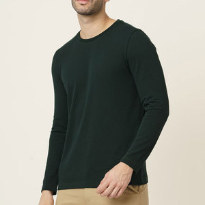 T-shirt à manches longues en tricot pour homme, col rond, couleur unie, coupe décontractée, vert foncé - Product Image 2