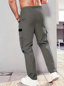 Pantalon cargo décontracté pour homme, idéal pour le travail en extérieur, couleur unie, plusieurs poches à rabat, en toile de coton mélangé mi-lourd, antistatique et respirant - Product Image 3
