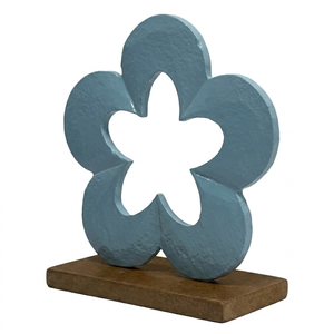 Pink Metal Flower Sculpture on Wooden Base Contemporary Home Decor Tabletop <b>Ornament</b> - Product Image 3