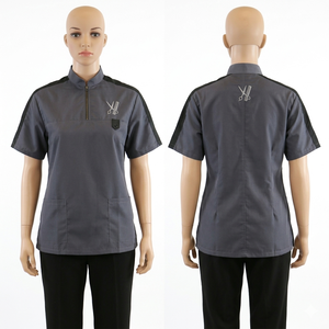 Chaqueta de Barbería para Mujer, 140 GSM, Poliéster Premium, Diseño de Paneles Negros, Cierre de Cremallera, Túnica Bordada con Logotipo Personalizado - Product Image 3