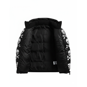 Veste matelassée noire unie pour homme avec fermeture éclair, capuche, style streetwear, coupe musculation, personnalisable avec logo OEM - Product Image 3