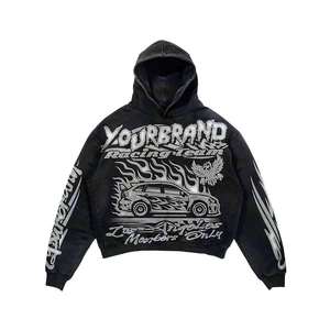เสื้อฮู้ดดี้สตรีทแวร์คอลเลคชั่นพิเศษสำหรับผู้ชาย ทรงโอเวอร์ไซส์ ครอปฟิต พิมพ์ลายสีดำ ผ้าเฟรนช์เทอร์รี่ สไตล์ฤดูใบไม้ร่วง - Product Image 3