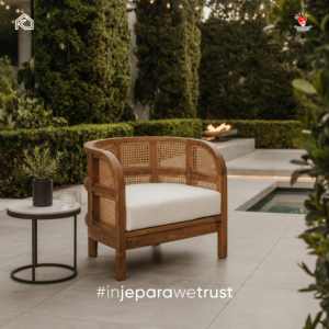 Sillón Moderno de Exterior de Madera de Teca Maciza y Ratán para Patio, Jardín, Hoteles, Villas y Muebles de Lujo - Product Image 1