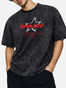 T-shirt graphique surdimensionné Pray, style vintage délavé à l'acide, inspirant, streetwear à thème religieux, noir délavé - Product Image 6