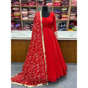 Vestido Anarkali DE BODA rojo de diseñador KB con Pent y Dupatta para ropa de fiesta - Product Image 3