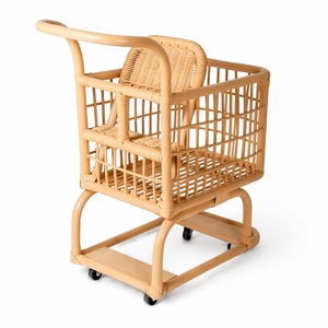 Carrito de compras de ratán con ruedas para niños en edad preescolar, carrito de mercado de juguete, venta al por mayor - Product Image 1