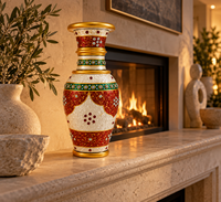 Vase en marbre traditionnel très vendu pour table de cimetière, rouge, or, vert, décoratif, fait main, design rond brillant pour Noël