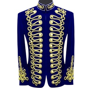 Men's Royal Blue Hussar Jacket With <b>Gold</b> Embroidery <b>Stand</b> Collar Double Breasted Formal Winter <b>Coat</b> - Product Image 1