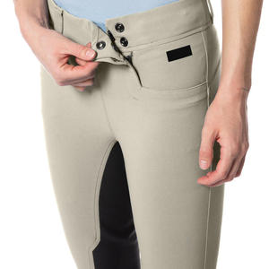 Pantalon d'équitation taille haute pour femme, gris, avec empiècements noirs et poches, en tissu tricoté extensible quadridirectionnel - Product Image 5