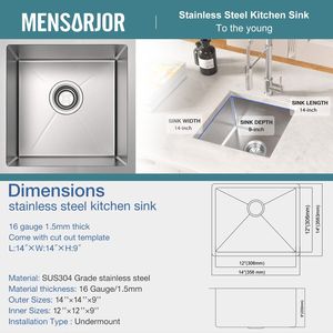 Lavello da cucina a incasso singolo in acciaio inossidabile calibro 16 per bar o aree di preparazione, categoria prodotto: piatti e stoviglie - Product Image 6