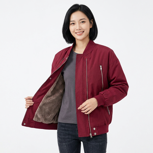 Men's Red <b>Jacket</b> Stand Collar Zipper Closure <b>Fleece</b> Lining Windproof Winter Casual <b>Thick</b> - Product Image 4