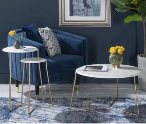 Modern Round Marble Side <b>Table</b> With <b>Brass</b> <b>Legs</b> Contemporary Living Room Accent Furniture Indoor Decor - Product Image 3
