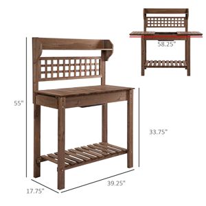 Panca da Giardinaggio con Piano Scorrevole e Vano Portaoggetti per Stazione di Lavorazione Piante in Legno - Product Image 3