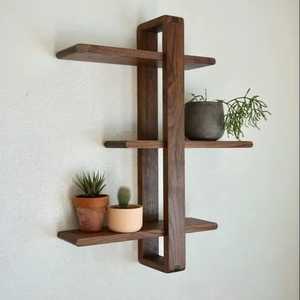 Solid Wood <b>Adjustable</b> Floating <b>Shelves</b> Back Panel Wall Mounted Storage Display Ledge Modern Minimalist Wooden Wall Rack Flexible - Product Image 3