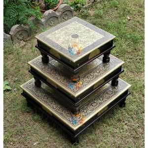 Chowki de madera pintado a mano Unique Puja Bajot Home Decor - Product Image 2