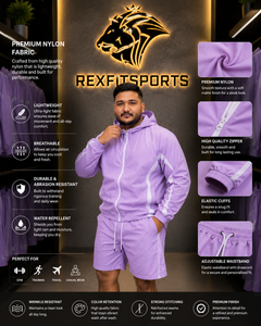 REXFIT <b>SPORTS</b> 2026 Custom Men Purple Nylon Tracksuit Hooded Windbreaker <b>Jacket</b> and Shorts Set Private Label Sportswear - Product Image 1