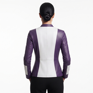 Camisa Casual de Mujer en Cuero Genuino Antiarrugas y Transpirable con Botones de Cuerno, Cuello Alto y Manga Larga, Personalizable - Product Image 2