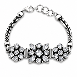 Bracelet ethnique perlé pour femme, en laiton plaqué argent antique et zircon cubique, vente en gros, fournisseur direct d'usine - Product Image 1